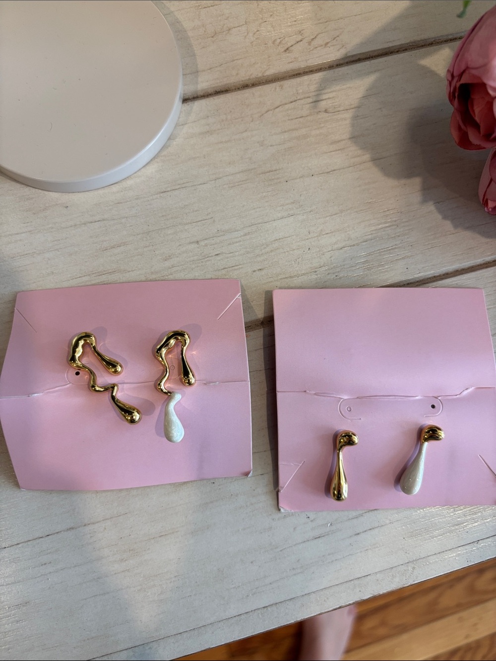 Gold and Pearl Drop Abstract Earrings - Asymmetric Set
